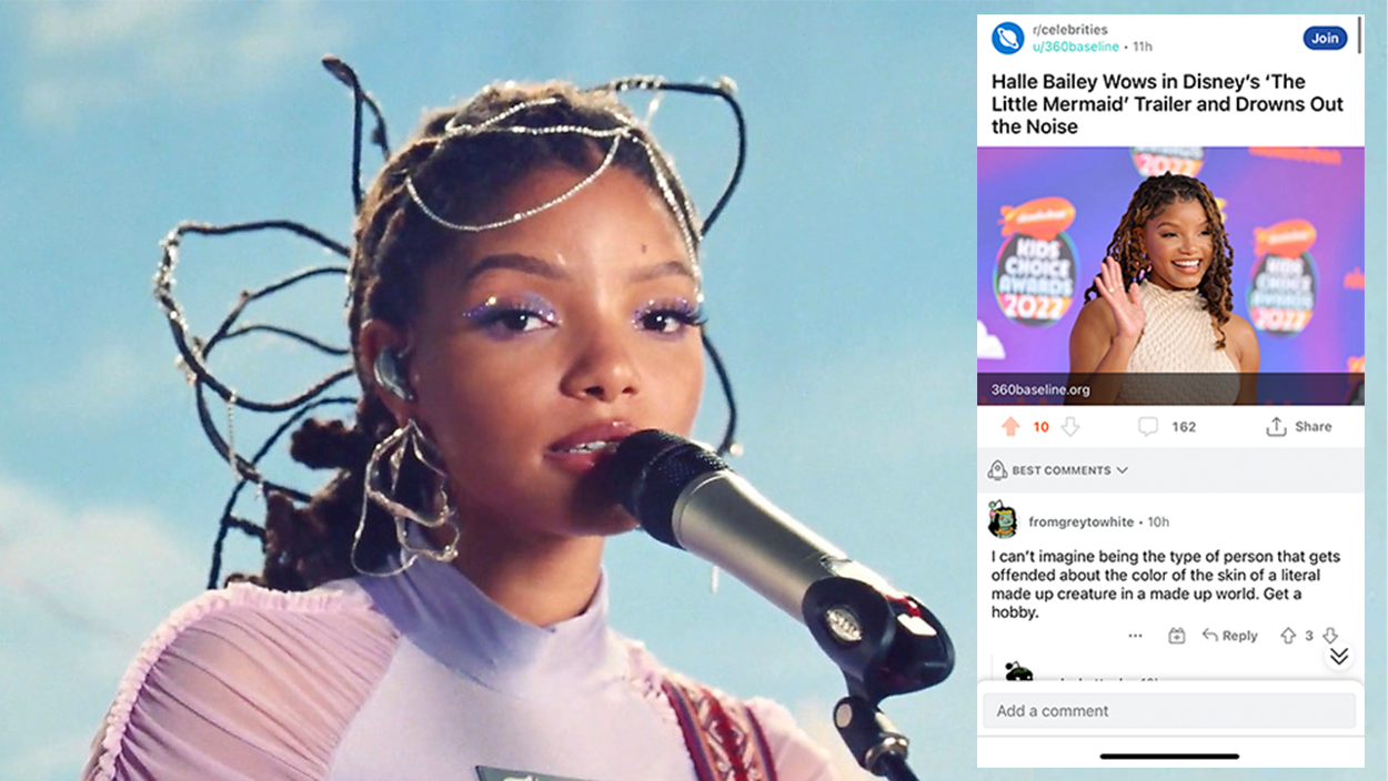 The Little Mermaid featuring Halle Bailey and Reddit Post Side by Side