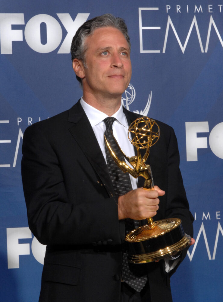 Jon Stewart holds his Emmy for "Best Variety, Music or Comedy Series" for 'The Daily Show with Jon Stewart', on Sept 16, 2007.Photo By : Scott Harms